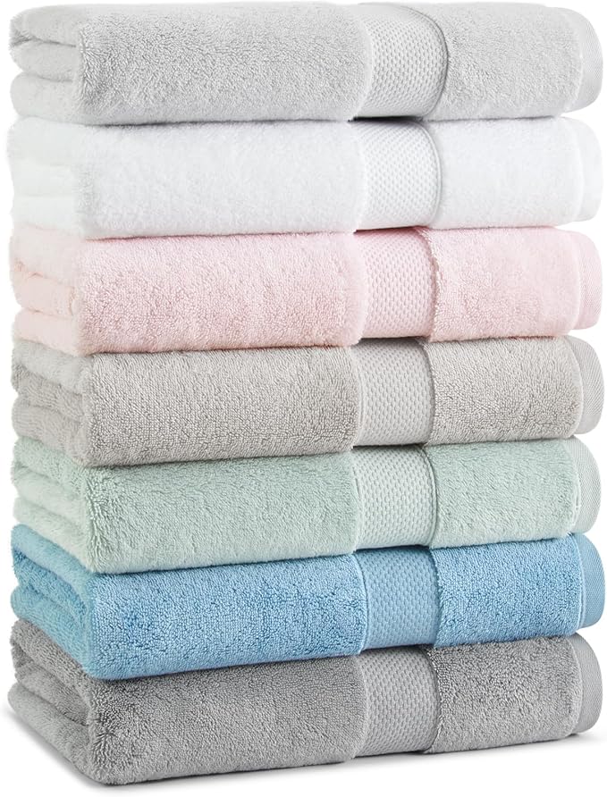 Aston & Arden Egyptian Bath Towels - Pack of 2 - Oversized Ultra Soft Thick & Absorbent, 100% Ringspun Egyptian Cotton Bathroom Towel for Spa, Hotel, 600 GSM, 30 x 54 in, Light Grey