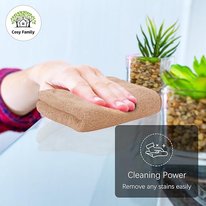 Cosy Family 24 Pack Soft Washcloths Set - 12 x 12 inches, Quick Drying - Highly Absorbent Coral Velvet Fingertip Towel Bathroom Wash Clothes for Bath, Spa, Facial, Kitchen - Brown