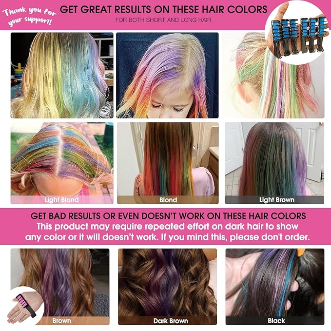 New Hair Chalk Comb Temporary Bright Hair Color Dye for Girls Kids, Washable Hair Chalk for Girls Age 4 5 6 7 8 9 10 New Year Birthday Cosplay DIY, Halloween, Christmas (Blue)