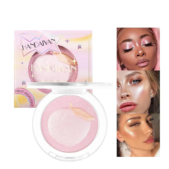 Cream Highlighter Compact, Highly Pigmented Glitter Powder Makeup, Face