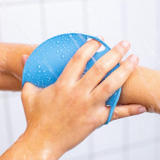 Boie USA Flat Body Scrubber - Soft Silicone-Like Exfoliating Shower Scrubber & Body Cleansing Brush - Stick-to-Wall Loofah Replacement - Antimicrobial Body Exfoliator for All Skin Types (Pink)