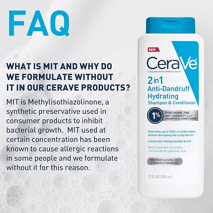 CeraVe 2 In 1 Hydrating Anti Dandruff Shampoo And Conditioner, 1% Pyrithione Zinc Dandruff Treatment, Color Safe & Sulfate Free Shampoo And Conditioner, Helps Eliminate Dandruff & Relieve Itchy Scalp