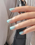 KISS imPRESS No Glue Mani Press-On Nails, Mini, 'Eternity', Medium Blue, Short Size, Squoval Shape, Includes 30 Nails, Prep Pad, Instructions Sheet, 1 Manicure Stick, 1 Mini File