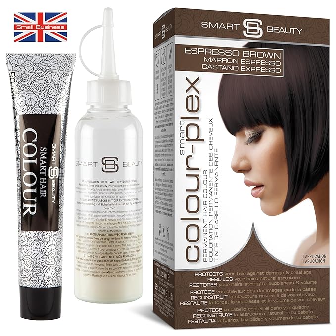 Smart Beauty Espresso Brown Hair Dye Permanent with Plex Anti-Breakage Technology that Protects Rebuilds Restores Hair Structure, Permanent Hair Colour, Brown Hair Dye, Vegan, Cruelty Free