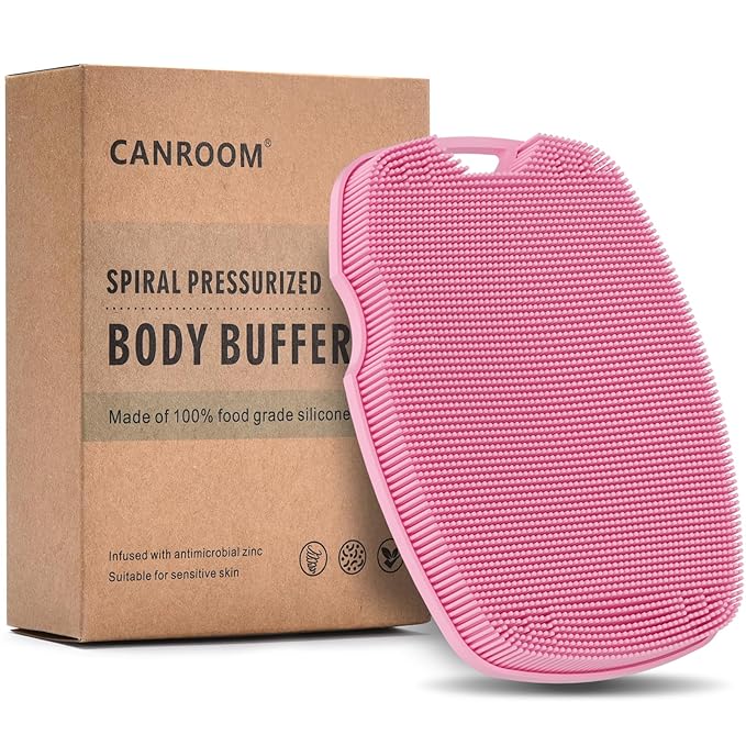 Zinc Infused Silicone Body Scrubber for Shower,Food-Grade Handheld Cleansing Skin Brush, Gentle Exfoliating and Lather Well - Pink