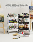 3 Tier Rolling Cart on Wheels, Metal Utility Storage Cart with Wheels, Three Tiered Craft Carts Organizer with Hanging Cups, Hooks, Mesh Basket for Bedside, Kitchen, Bathroom, Office, Art, Snack,Black