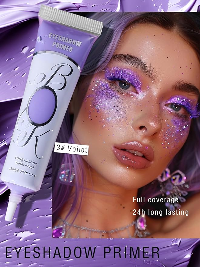 MAEPEOR Matte Eyeshadow Primer 6 Colors Prevent Oily Lids and Creasing Eye Primer Base Long-lasting Waterproof & Smudgeproof Eye Base Makeup for All Shadows (3 Violet)