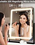 FENNIO Vanity Mirror with Lights 19"x22" - LED Lighted Makeup Mirror,Large Makeup Mirror with Lights,Touch Screen with 3-Color Lighting,Led Mirror Makeup,Dimmable, for Vanity Desk Tabletop, Bedroom