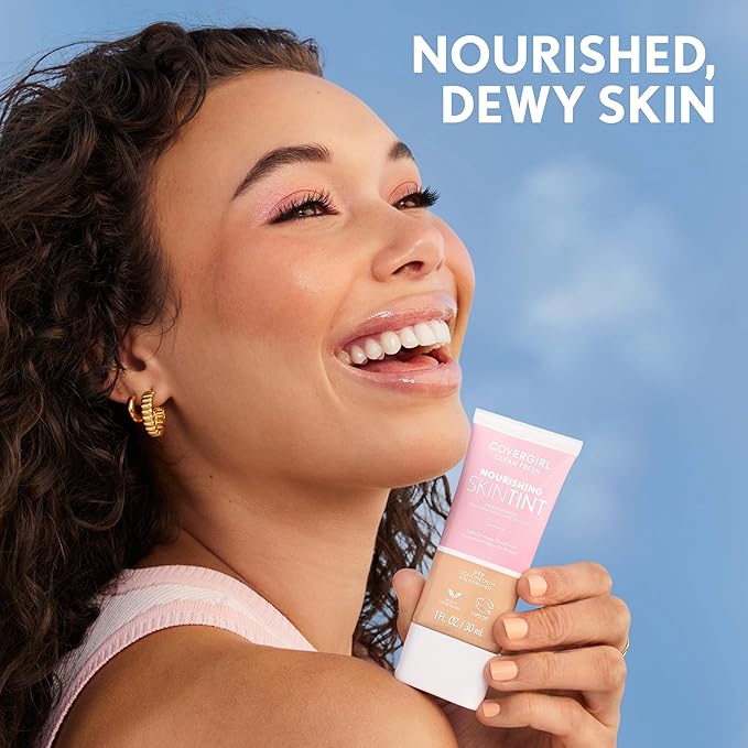 COVERGIRL Clean Fresh Nourishing Skin Tint, 510 Porcelain, Liquid Foundation, Dewy Finish, Infused with Coconut & Aloe, Vegan Formula