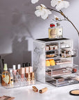 Sorbus Acrylic Makeup Organizer Set, 7-Drawer Vanity & Countertop Cosmetic Storage with Small & Wide Compartments, Marble Print Makeup Storage for Brushes, Jewelry – Holiday Gift for Women & Teens