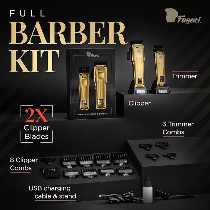 Fagaci Professional Hair Clippers for Men with Superior Precision, Brushless Motor Barber Clippers and Trimmers Set, 5X Longer Sharpness Hair Cutting Kit, Mens Haircut Cordless Clipper for Barber