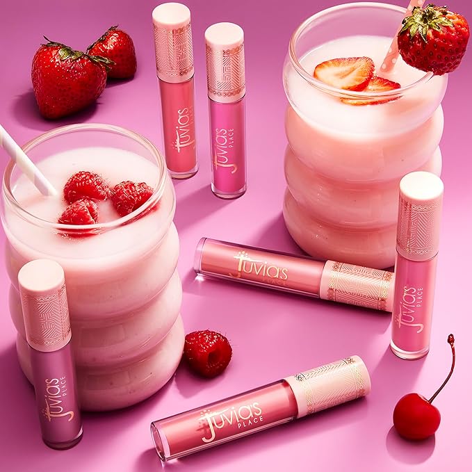 Juvia's Place Smoothie Lip Gloss Pink Drink - Hydrating Cream Lipgloss with Pink & Mauve Tones - Non Sticky Plumping Glosses - High Shine Lipgloss for Women - Lip Plumper with Cocoa Butter & Chia Oil