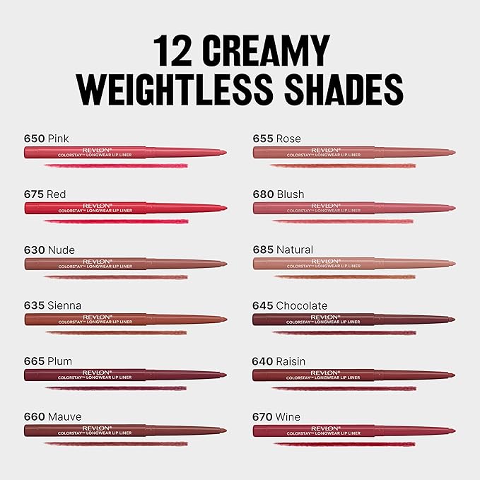 Revlon Colorstay Lip Liner Makeup with Built-In Sharpener, Longwear Rich Colors, Smooth Application, 675 Red, 0.01 oz