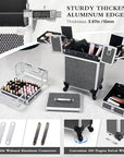 4 in 1 Rolling Makeup Train Case Professional Cosmetic Trolley Cart Travel Nail Cart Organizer with Wheels Transparent Acrylic Panel for Makeup Hair Stylists Nail Tech (Black Crystal)