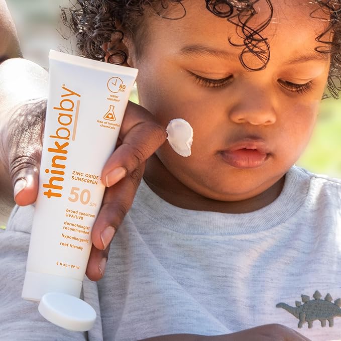Thinkbaby SPF 50+ Baby Sunscreen, 3 Oz. – Safe, Natural Mineral Sun Cream for Babies - Water Resistant, Broad Spectrum UVA/UVB Sun Protection – Vegan Sunscreen for Kids
