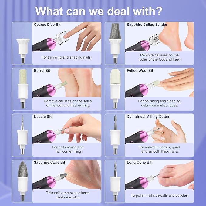 Manicure Pedicure Kit for Women Men: Eletorot Professional Electric Nail File Set, 5 Speeds Rechargeable Cordless Toe Nail Grinder Cuticle Tools for Feet Care, Gifts for Dad Boyfriend Grandpa Son