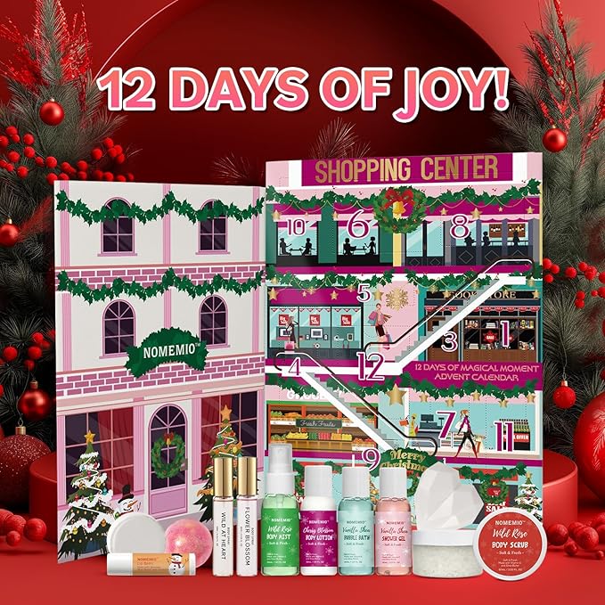 Beauty Advent Calendar 2025 for Adults Women & Teen Girls, 12 Days Bath and Body Christmas Gifts Sets for Women, 12pcs Spa Gift Baskets for Her, Skincare Beauty Gifts Box Kit