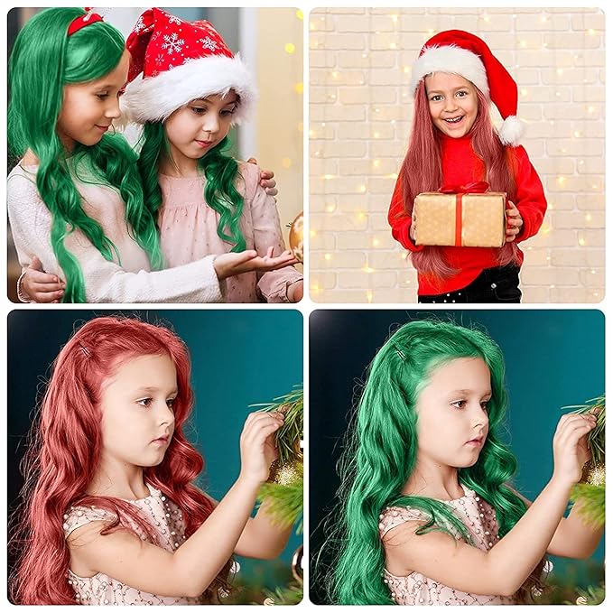 MSDADA New Hair Chalk Comb Temporary Hair Color Dye for Girls Kids with Light Color Hair, Washable Hair Chalk for Girls Age 4 5 6 7 8 9 10 Birthday Cosplay DIY, Christmas, New Year (Red & Green)