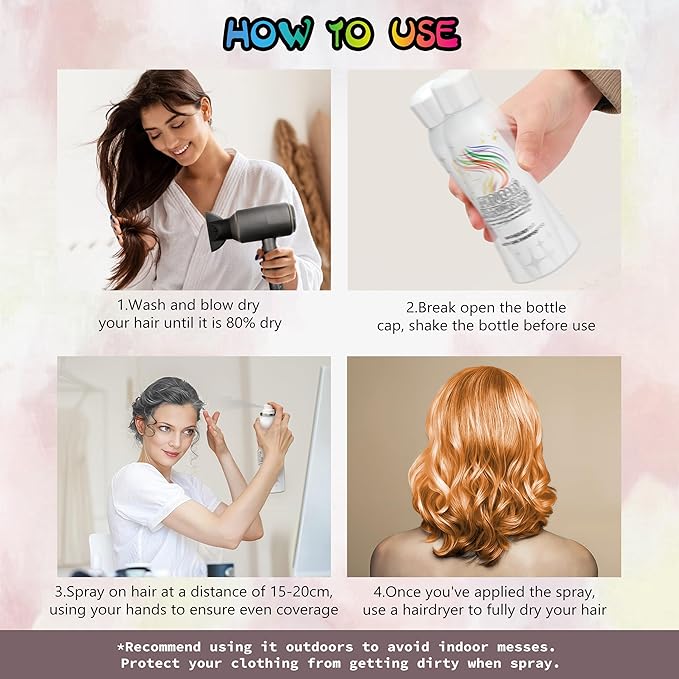Orange Temporary Hair Color Spray - Gentle Formula, Washable & Non-Sticky | Instant Hair Dye Alternative for Adults | Halloween, Costume, Party Makeup, 150ml