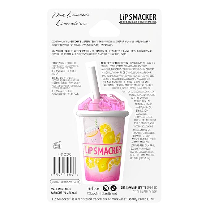 Lip Smacker Summer Refresher Lip Balm, Moisturizing, Collectible Beverage Cup Design, Sheer Finish for Smooth Lips – Pink Lemonade