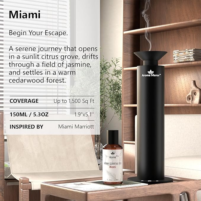 Diffuser Oils Scents - Miami Essential Oil Blend - Luxury Hotel Inspired Home Aromatherapy Diffuser Oil - Pear, Lily of The Valley, Cedar - for Diffuser, Humidifier, Ultrasonic, Reed - 150ML