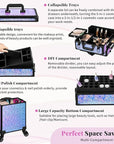 Profesional Rolling Makeup Train Case with Lid, 5 in 1 Cosmetology Case on Wheels, Large Cosmetic Trolley Organizer Travel for Hairstylist Artist Nail Beauty Salon Barber, Gravel Purple