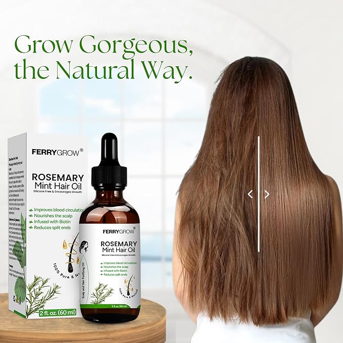 Rosemary Mint Hair Oil 60 ml| Hair Growth Oil with Biotin for Thicker, Stronger Hairs | Scalp Treatment & Rosemary Hair Growth 0il