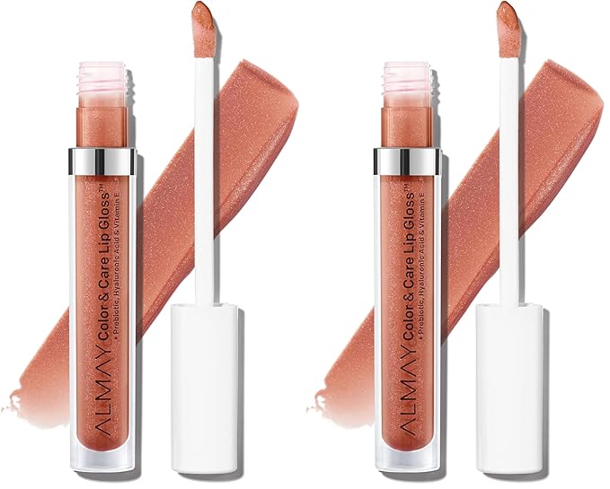 Almay Color & Care Hydrating Lip Gloss, Soft Natural Hues, Prebiotic Complex, Hyaluronic Filling-Sphere Technology, 300 Glitters Gold, 0.1 Fl Oz (Pack of 2)