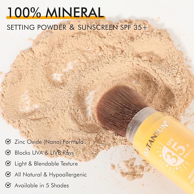 2PCS Mineral Powder Sunscreen Setting Makeup - SPF 35 Brush On Sunscreen for Face & Scalp & Hair, Natural Matte Loose Finishing Powder, Oil Control Lightweight Breathable (#02 Translucent + #03 Light)