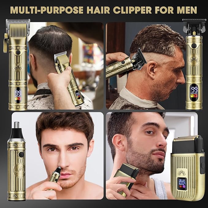 Professional Hair Clippers for Men, Cordless Beard Trimmer, Nose & Ear Hair Trimmer, Electric Shavers Barber Kit with LED Display, Hair Cutting Kit with Case, for Barber, Mens Gift