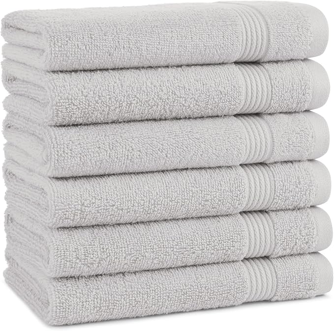 Arkwright Bathroom Hand Towels Set of 6 - Super Soft 100% Cotton, 600 GSM Quick Dry & Absorbent, Luxury Bath Essentials for Hotels, Spa, Hosts, and Vacation Rentals, Titanium Grey