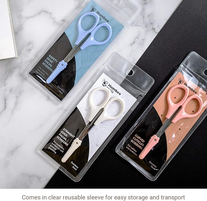 Scissors with Cap- Self Care - Hair Trimmer - Facial, Nose Hair, Eyebrow, Mustache & Beard Grooming - Curved Edge, Pink Short Cap