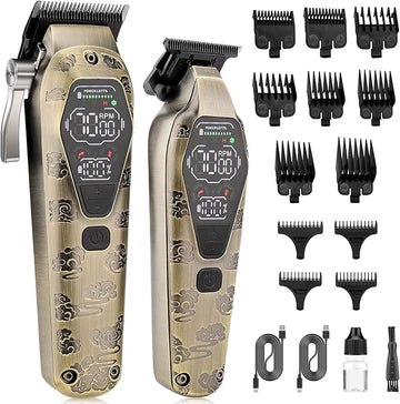 Professional Hair Clipper for Men - Cordless Clippers and Trimmers Set, Heavy-Duty Motor Hair Cutting Kits with LED Display, 7000RPM High-Power Motor, USB Charging, Gifts for Men, Bronze