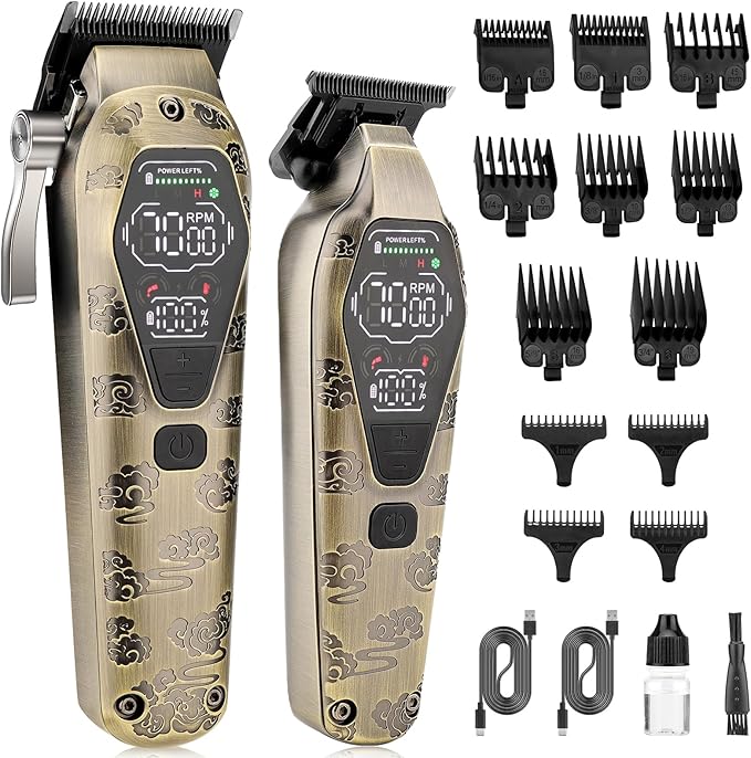 Professional Hair Clipper for Men - Cordless Clippers and Trimmers Set, Heavy-Duty Motor Hair Cutting Kits with LED Display, 7000RPM High-Power Motor, USB Charging, Gifts for Men, Bronze