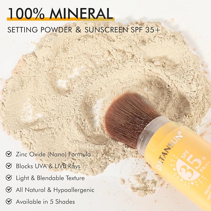 Mineral Powder Sunscreen Setting Makeup - SPF 35 Brush On Sunscreen for Face & Scalp & Hair, Natural Matte Loose Finishing Powder, Oil Control Lightweight Breathable (#02 Translucent)