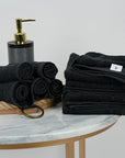 Tens Towels Pack of 12 Washcloths, 12 x 12 Inches, Lighter Weight, Quick to Dry, Super Soft & Absorbent, Gentle Face Towels, Hotel Quality, Perfect for Bathroom, Gym, Spa (Black, 12 Pack)