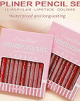 12 Colors Lip Liner Combo, Matte Lipstick Lip Liner Set, long-lasting Lip Pencil Waterproof & Non-Stick Cup, Smooth Texture High Pigmented Natural Lip Pen Makeup Gift