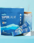 Nello Supercalm Drink Mix with Magnesium Glycinate, KSM 66 Ashwagandha, Vitamin D3 and L Theanine, Calm Powder Supplements for Relaxation Support, No Sugar, Travel Packets, 20 Ct, Blue Coconut