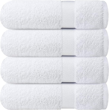Infinitee Xclusives Luxury 100% Ring-Spun Cotton White Bath Towels Set of 4 (27x54 inches) – Soft, Absorbent & Quick-Drying Towels for Bathroom, Gym, Spa & Hotel Use (Brilliant White, Bath Towels)