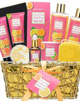 Bath & Body Gift Set, Luxury Home Spa Bath Gift Basket Citrus & Pink Grapefruit Spa Kit Gift Woman, 11 Pcs Self Care Kit Gifts With Bubble Bath, Massage Oil, Bath Brush, Birthday Gifts for Women