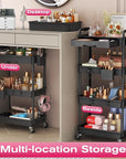 Goovilla Rolling Makeup Organizer Cart with Removable Drawer, 3 Tier Stable Black Floor Skincare Storage Cart for Vanity, Cosmetic Display, Nail Polish, Perfume, Hair Stuff, Beauty, Bathroom(Plastic)