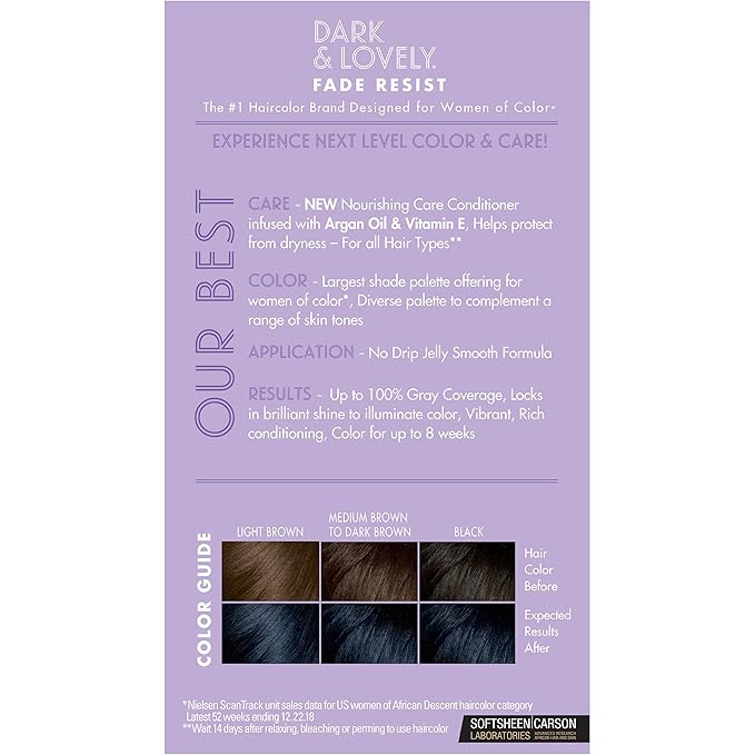 SoftSheen-Carson Dark and Lovely Fade Resist Rich Conditioning Hair Color, Permanent Hair Color, Up To 100 percent Gray Coverage, Brilliant Shine with Argan Oil and Vitamin E, Midnight Blue