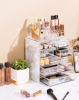 Sorbus Acrylic Makeup Organizer Set, 7-Drawer Vanity & Countertop Cosmetic Storage with Small & Wide Compartments, Marble Print Makeup Storage for Brushes, Jewelry – Holiday Gift for Women & Teens