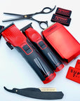 Supreme Trimmer 3-in-1 Barber Bundle | 2Spee Clipper, 2Spee Trimmer & Crunch Foil Shaver | Professional Beard Trimmer Men’s Hair Clipper Kit | Red