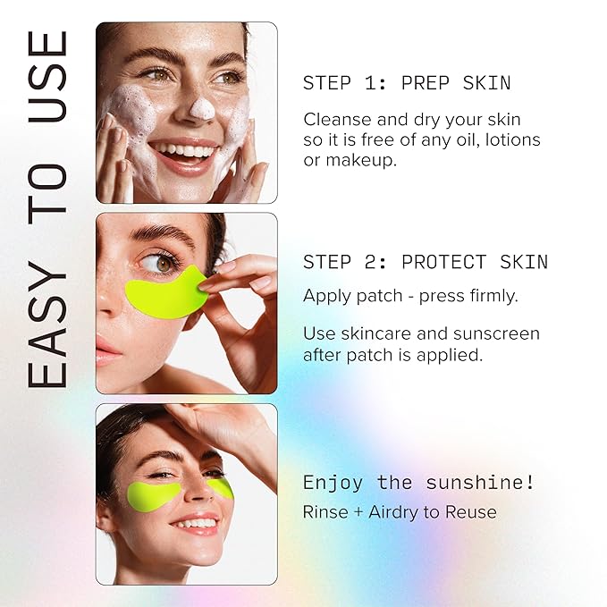 Sun Patch, Hypoallergenic Sun-Screen Under Eye Patches, 100% Silicone UPF-50 UV Protection, Reusable, 1 Pack/4 Pairs, Yellow (Golf, Surf, Swim, Ski & Snow, Outdoors)