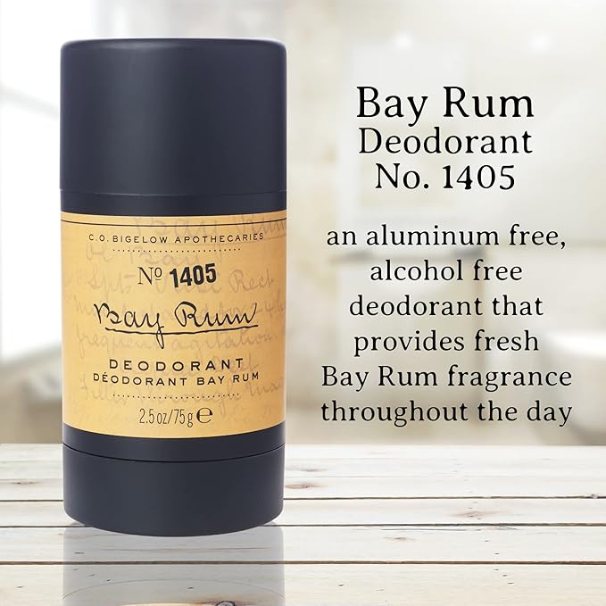 C.O. Bigelow Bay Rum Aluminum Free Deodorant for Men, Citrus & Spice Scented Non Toxic Deodorant, Gel Stick Formula, 2.5oz