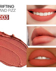 Mistine Lipstick Thai Latte Sheer Creamy Rouge Velevt Matte Finish Lipstick for Women Non-sticky C03 Drifting Sand Fizz 3.5g 1 Count
