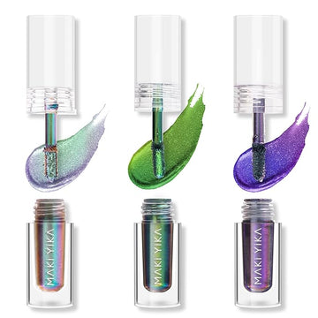 MAKI YIKA 3Pc Glitter Eyeshadow Liquid Multichrome Eyeshadows Long Lasting, Metallic Chameleon Eye Shadow Smudgeproof Holographic Eye Topper Glitters (#1+2+6)