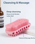 MtBoi 2PC Double-Sided Exfoliating Silicone Body Scrubber, 2-in-1 Bath Scrubber, Shampoo Brush, Silicone Loofah for All Skin Types, Shower Body Scrubber, Easy to Clean, Lather Well (Black&Pink)