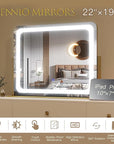 FENNIO Gold Vanity Mirror with Lights 22"x19", LED Lighted Makeup Mirror, Large Makeup Mirror, Make up Mirror with Lighting,Touch Screen with 3-Color Lighting,Dimmable,for Vanity Desk Tabletop